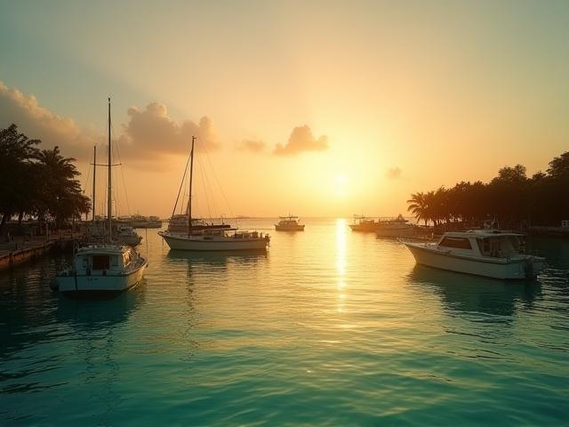 Soft-focus sunrise over an old Caribbean port, signifying migration and beginnings