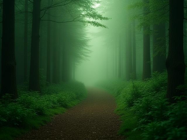 A misty forest path leading into the unknown
