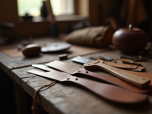 An artisan workshop in Florence showing traditional leather tools